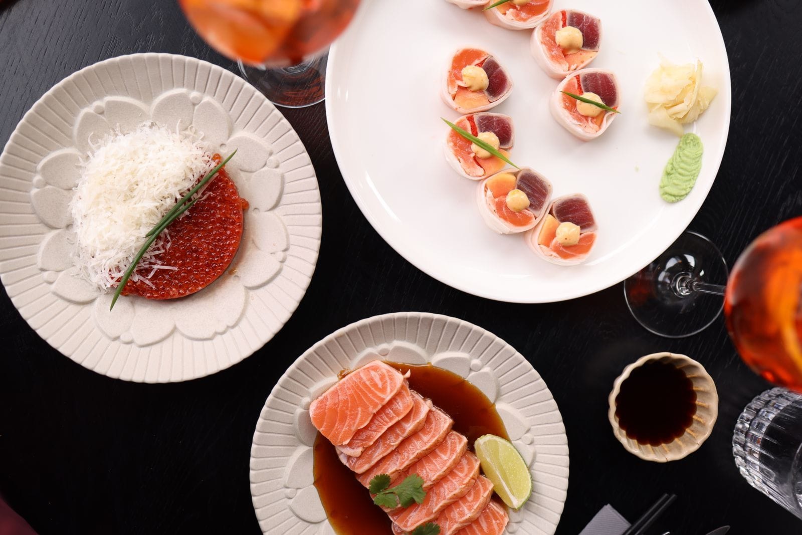 Elegant sashimi and salmon dining presentation